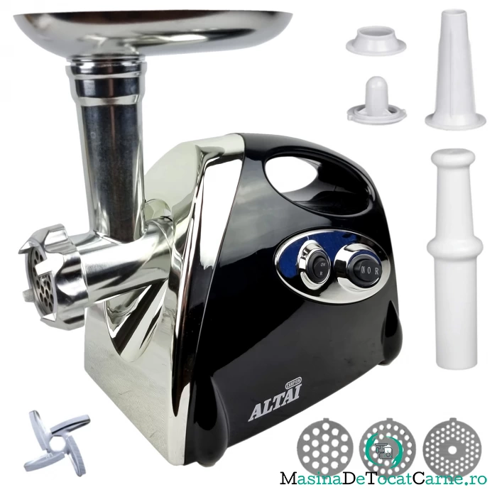 Masina electrica de tocat ALTAI MGB-120, 3000W, Neagra, functia revers, accesoriu carnati, cutit inox, 3 site, motor cupru